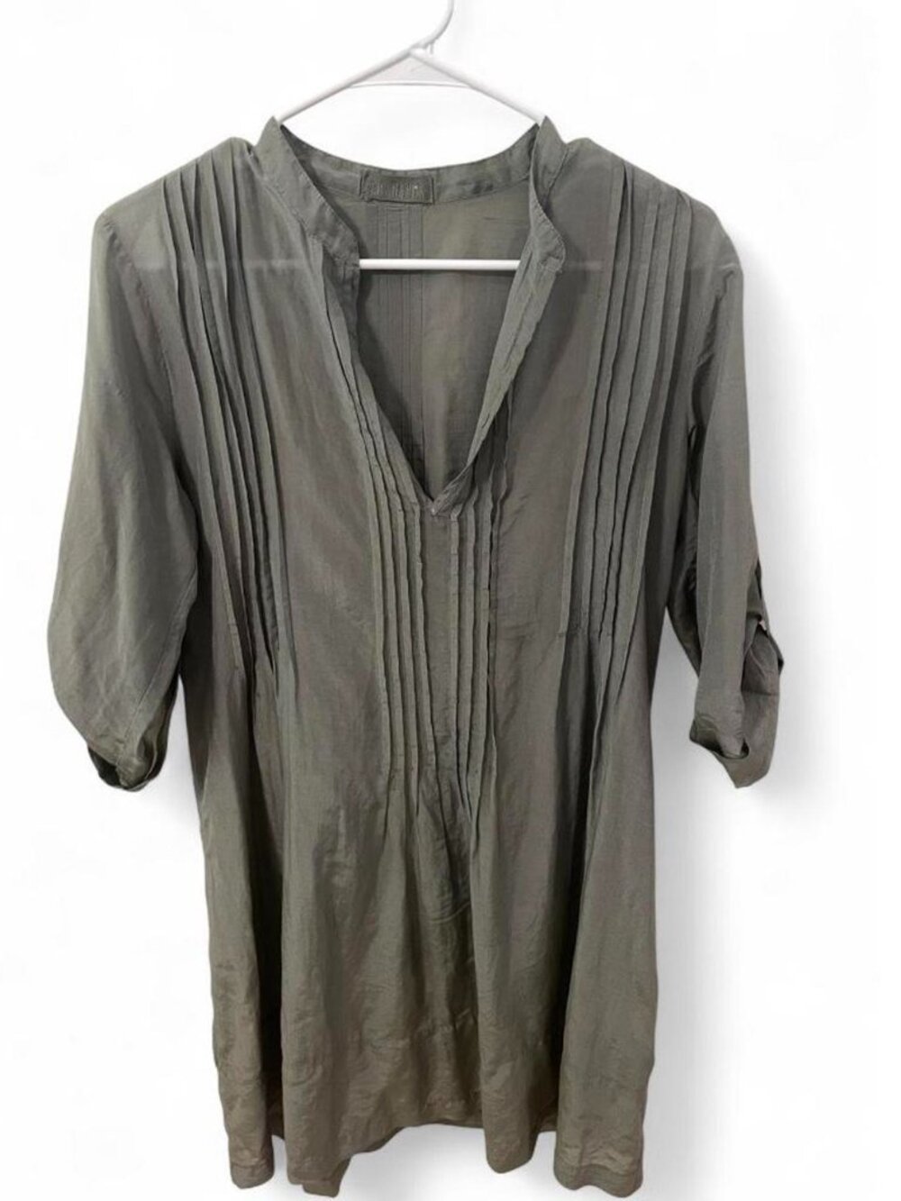 CP Shades Gray Silk Sheer Cotton Relaxed Long Tunic Top Dress Made in USA, S